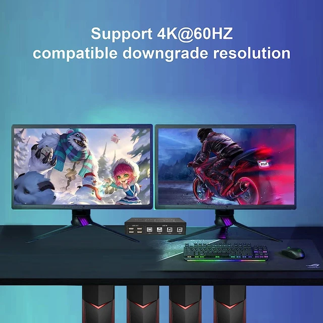 Alt view image 4 of 7 - Displayport KVM Switch 4 Computers 2 Monitors, 4K@60Hz 4 Port KVM Switch Dual Monitor Displayport with 4 USB Hub, Dual Monitor Displayport KVM 4PCs Share 1 Set of Keyboard, Mouse and 2 Monitors