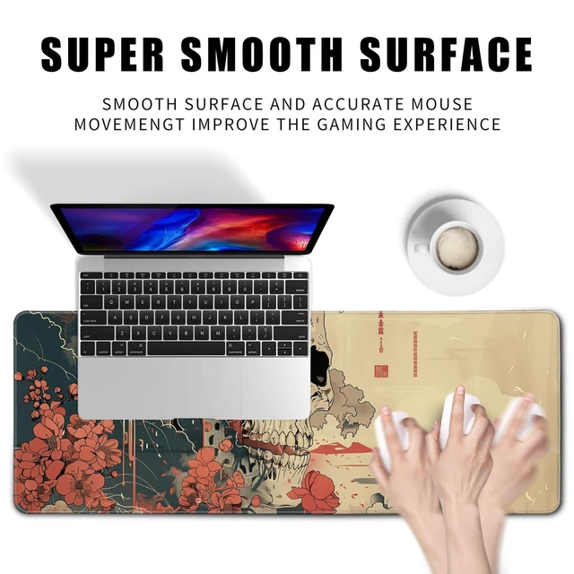Alt view image 2 of 7 - Vszerda Skull Mouse Pad Japanese Ukiyo-e Mouse Pad XL Anime Big Mouse Pads for Desk Large Gaming for Men Desk Pad with Stitched Edges Non-Slip Large Computer Mat, 31.5x11.8 in