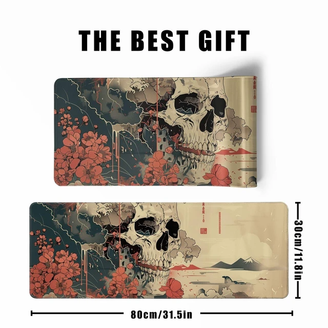 Alt view image 3 of 7 - Vszerda Skull Mouse Pad Japanese Ukiyo-e Mouse Pad XL Anime Big Mouse Pads for Desk Large Gaming for Men Desk Pad with Stitched Edges Non-Slip Large Computer Mat, 31.5x11.8 in