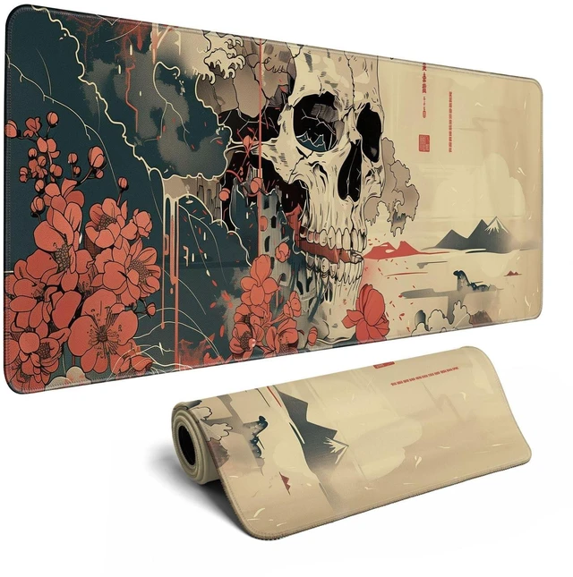 Main image of Vszerda Skull Mouse Pad Japanese Ukiyo-e Mouse Pad XL Anime Big Mouse Pads for Desk Large Gaming for Men Desk Pad with Stitched Edges Non-Slip Large Computer Mat, 31.5x11.8 in