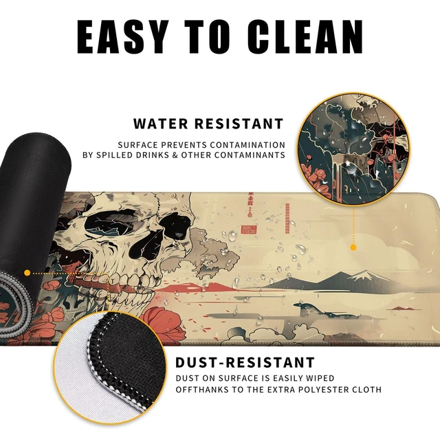 Alt view image 4 of 7 - Vszerda Skull Mouse Pad Japanese Ukiyo-e Mouse Pad XL Anime Big Mouse Pads for Desk Large Gaming for Men Desk Pad with Stitched Edges Non-Slip Large Computer Mat, 31.5x11.8 in