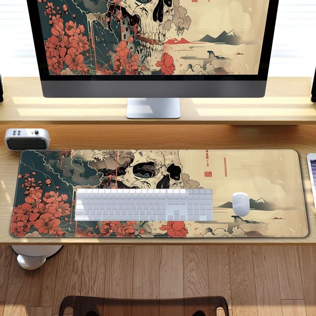 Alt view image 7 of 7 - Vszerda Skull Mouse Pad Japanese Ukiyo-e Mouse Pad XL Anime Big Mouse Pads for Desk Large Gaming for Men Desk Pad with Stitched Edges Non-Slip Large Computer Mat, 31.5x11.8 in