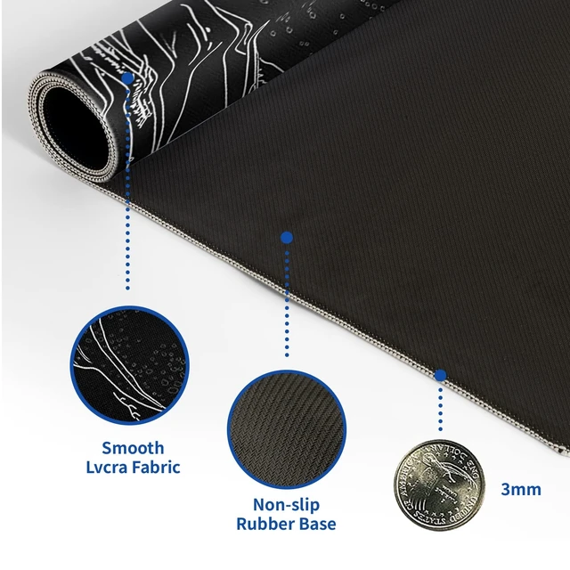 Alt view image 5 of 7 - Japanese Gaming Mouse Pad Abstract Black Mouse Pad 31.5x11.8 Inch Black Sea Wave Texture Non-Slip Rubber Base Large Ocean Mousepad Stitched Edges Keyboard Mouse Mat Desk Pad for Office and Home
