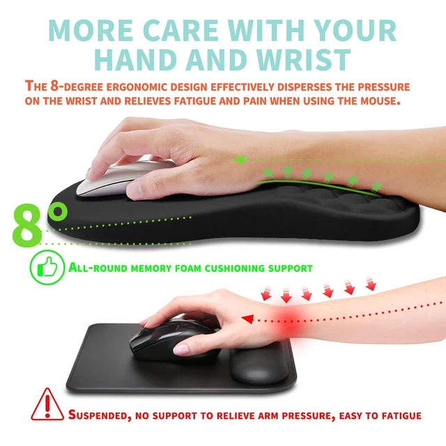 Alt view image 4 of 6 - Vszerda Ergonomic Mouse Pad Wrist Support with Memory Foam Massage Bulge, Carpal Tunnel Pain Relief Mousepad Wrist Rest for Mouse(12x8 inch, Black)