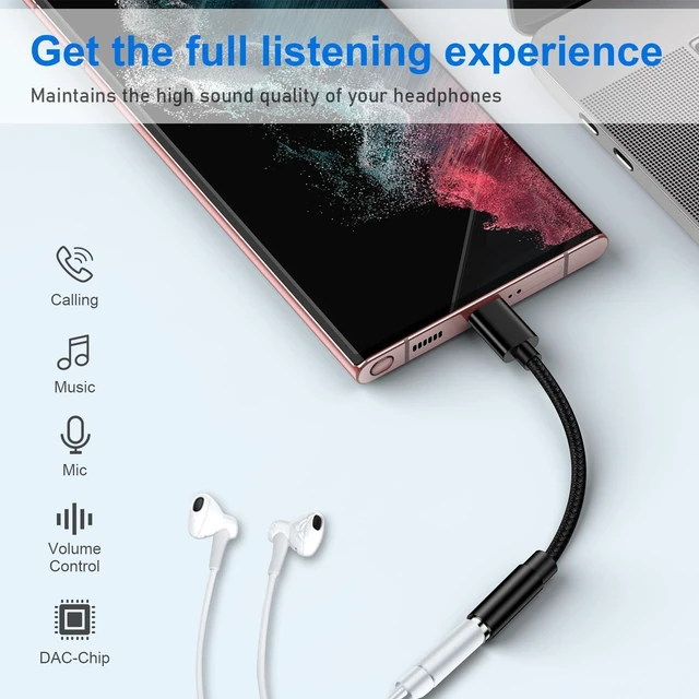 Alt view image 4 of 7 - USB C to 3.5mm Audio Headphone Jack Adapter for Samsung Galaxy A17 A16 A56 S25 Ultra/Edge S24 A36 A54 S23,Type C to Aux Audio Dongle Cable Cord for iPhone 17 Pro Max Air 16 Plus 16e,Pixel 10 Pro XL 9a