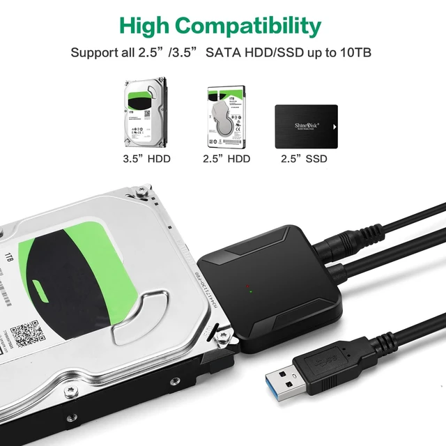 Alt view image 2 of 7 - Vszerda SATA to USB 3.0 Adapter, External Hard Drive Converter Cable for 2.5" 3.5" HDD, SSD with Power Supply