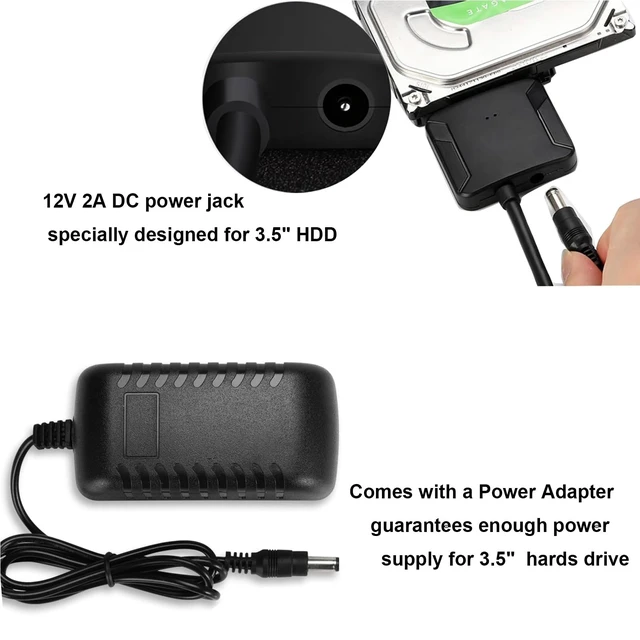 Alt view image 5 of 7 - Vszerda SATA to USB 3.0 Adapter, External Hard Drive Converter Cable for 2.5" 3.5" HDD, SSD with Power Supply