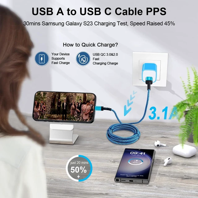 Alt view image 3 of 7 - USB to USB C Cable 6FT/3Pack for iPhone 17 16 15/15 Pro/15 Pro Max/15 Plus,USB A to USB Type C Charging Fast Charger Cord for Samsung Galaxy S25 Ultra S25 FE A17 A55 A36 S24 S23,Google Pixel 10 Pro XL