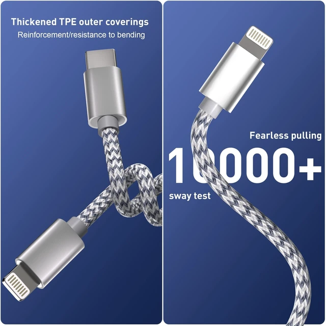 Alt view image 2 of 7 - Vszerda USB C to Lightning Cable 3Pack 6 FT Apple MFi Certified iPhone Fast Charger Type c to Lightning Cable Nylon Braided iPhone Cord for iPhone 13 12 11 Pro Max Xr Xs 8 7 6 Plus and More