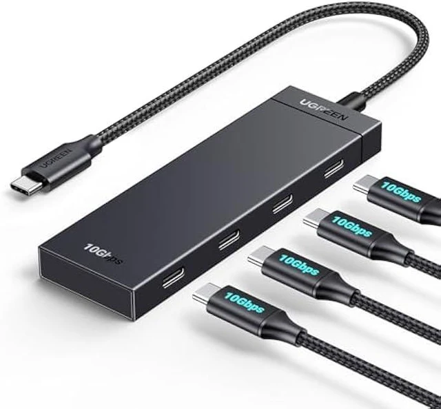 Main image of Vszerda USB-C Hub 4-Port 10Gbps Data Only USB 3.2 Hub Multiport Adapter Compatible with MacBook Pro, MacBook Air, iPad Pro, iPad mini 6 and iPhone 15, Plug and Play 0.3ft Cable
