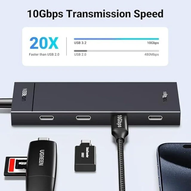 Alt view image 2 of 5 - Vszerda USB-C Hub 4-Port 10Gbps Data Only USB 3.2 Hub Multiport Adapter Compatible with MacBook Pro, MacBook Air, iPad Pro, iPad mini 6 and iPhone 15, Plug and Play 0.3ft Cable