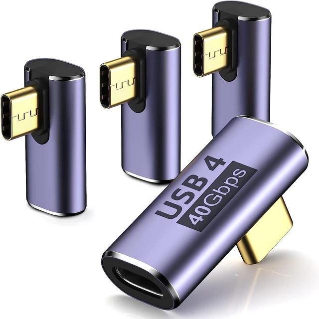 Main image of USB C Right Angle Adapter (4 Pack) USB C 90 Degree Adapter with 8K 60Hz Video 40 Gbps Data Transfer PD 100W Compatible for Thunderbolt 3/4, MacBook Pro/Air, USB-C HUB/Dock and More Type C Devices
