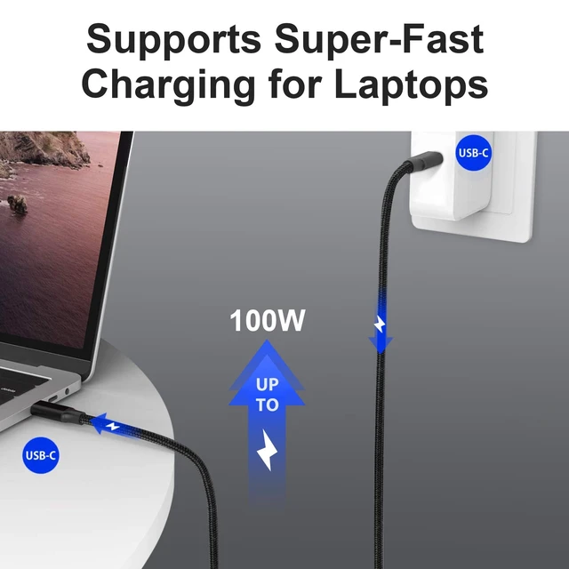 Alt view image 2 of 7 - Vszerda USB C to C Cable, 3.2 Gen 2 USB-C Cable 10ft - 4K UHD 20Gbps 100W PD Fast Charging Cable for MacBook Pro, for iPad Pro, Nylon Braided, Black.