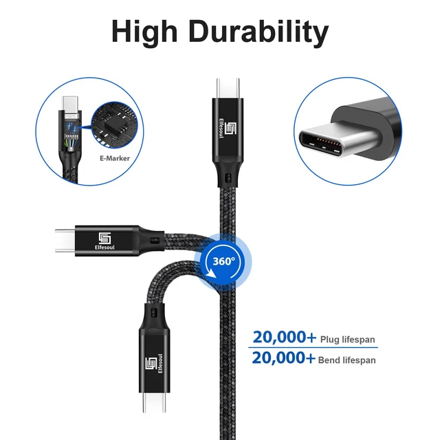 Alt view image 5 of 7 - Vszerda USB C to C Cable, 3.2 Gen 2 USB-C Cable 10ft - 4K UHD 20Gbps 100W PD Fast Charging Cable for MacBook Pro, for iPad Pro, Nylon Braided, Black.