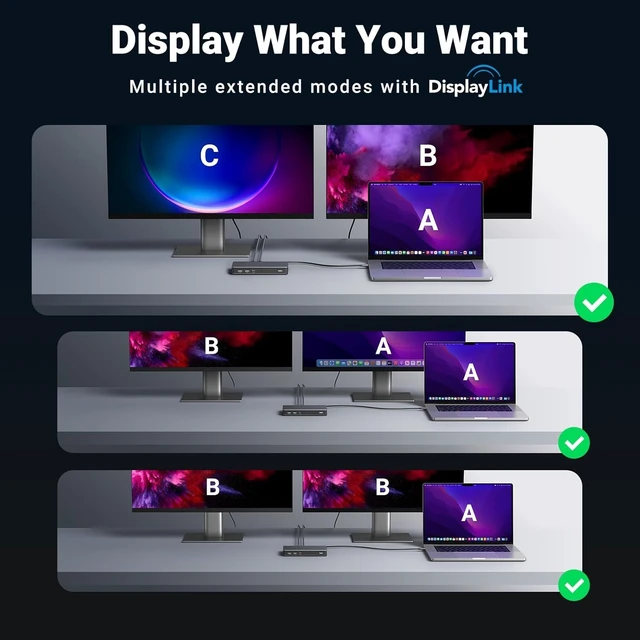 Alt view image 4 of 7 - Vszerda USB C Docking Station, DisplayLink 9-in-1,Revodok Pro 209,Dual 4K@60hz Monitor Dock for MacBook & Windows with 2 DP & 2 HDMI, 10 Gbps USB C & USB-A Data Ports, 100W PD, Gigabit Ethernet