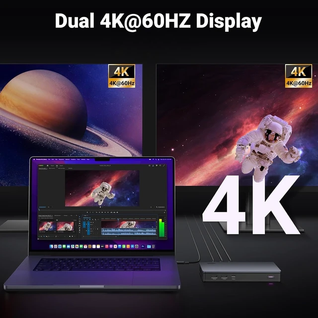 Alt view image 5 of 7 - Vszerda USB C Docking Station, DisplayLink 9-in-1,Revodok Pro 209,Dual 4K@60hz Monitor Dock for MacBook & Windows with 2 DP & 2 HDMI, 10 Gbps USB C & USB-A Data Ports, 100W PD, Gigabit Ethernet