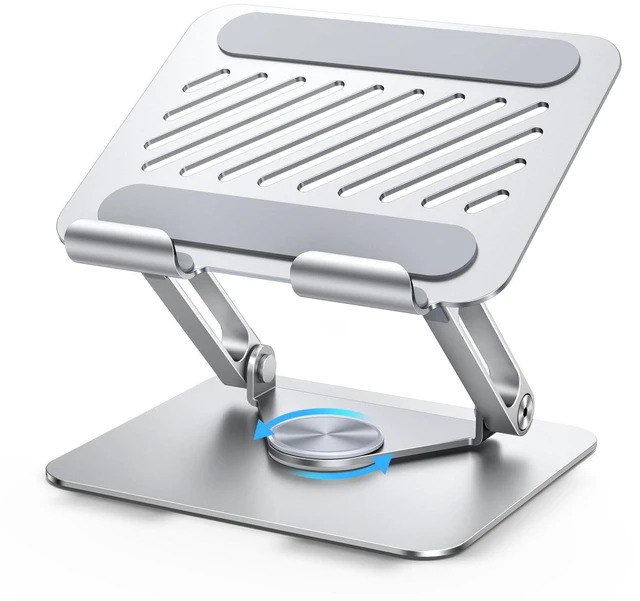 Main image of Vszerda Tablet Stand Holder for Desk with 360° Rotating Base Aluminum Dual Rod Support Adjustable Home Office Accessories Compatible for iPad Pro 13 12 11 Air Mini 5 4 3 Phone E-Reader Silver