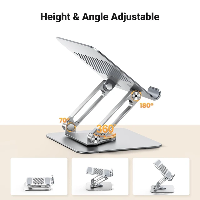 Alt view image 4 of 5 - Vszerda Tablet Stand Holder for Desk with 360° Rotating Base Aluminum Dual Rod Support Adjustable Home Office Accessories Compatible for iPad Pro 13 12 11 Air Mini 5 4 3 Phone E-Reader Silver