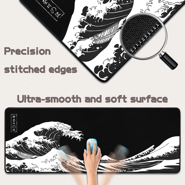 Alt view image 3 of 7 - Vszerda - Desk Mat for Keyboard and Mouse - Kanagawa Large Mouse Pad for Desk, Japanese Sea Wave Mousepad (31.5 x 11.8inch) with Non-Slip Base, Desks Pad Mat for Game, Office and Home