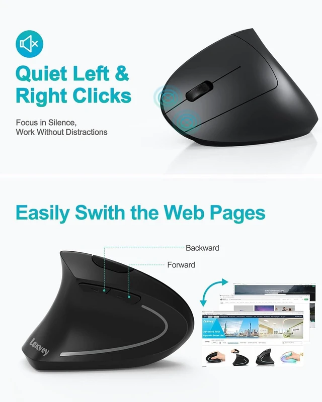 Alt view image 4 of 7 - Vszerda Left Handed Ergonomic Mouse Vertical Wireless Mouse for Left Hand 2.4G USB Carpal Tunnel Lefty Mouse 3 Adjustable DPI 6 Buttons for Laptop PC Computer Mac Windows Desktop - Black