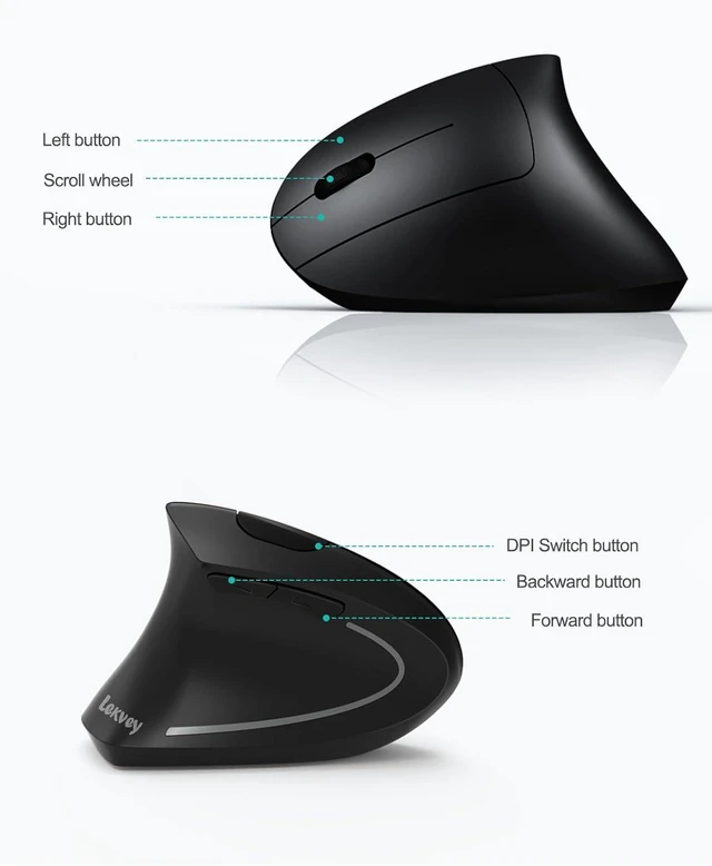 Alt view image 6 of 7 - Vszerda Left Handed Ergonomic Mouse Vertical Wireless Mouse for Left Hand 2.4G USB Carpal Tunnel Lefty Mouse 3 Adjustable DPI 6 Buttons for Laptop PC Computer Mac Windows Desktop - Black