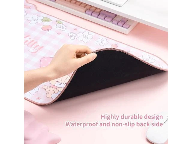 Alt view image 3 of 7 - Vszerda Kawaii Anime Mouse Pad - Cute Gaming Desk Mat With Bowknot Edge, Non-Slip Waterproof for Keyboard, Large Extended for Office Gaming - FlowerCat