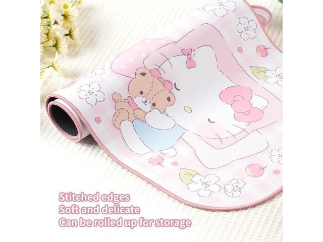 Alt view image 4 of 7 - Vszerda Kawaii Anime Mouse Pad - Cute Gaming Desk Mat With Bowknot Edge, Non-Slip Waterproof for Keyboard, Large Extended for Office Gaming - FlowerCat