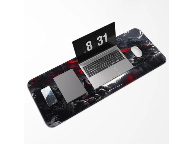 Alt view image 5 of 7 - Vszerda Dark Red Moon Gaming Mouse Pad Extended Mouse Pad with Non-Slip Base Full Keyboard Pad with Stitched Edges Large Desk Pad for Gaming Office Home 31.5 x 11.8 Inch