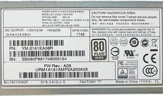 Alt view image 5 of 6 - Vszerda For Power Technology YM-2151E Power Supply 150W PN:YM-2151EA06R for Switch Server