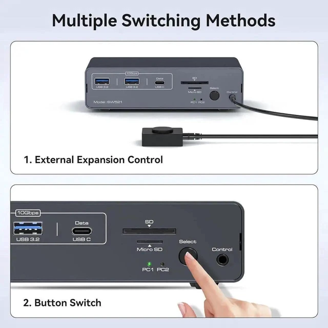 Alt view image 4 of 7 - Vszerda KVM Switch Docking Station USB C HDMI KVM Switch for 1 Laptop 1 Computer 2 Monitor HDMI 4K60Hz, EDID, Dual Monitor HDMI KVM Switcher for Laptop and PC Share 2 Monitors, 13-in-1 Dock