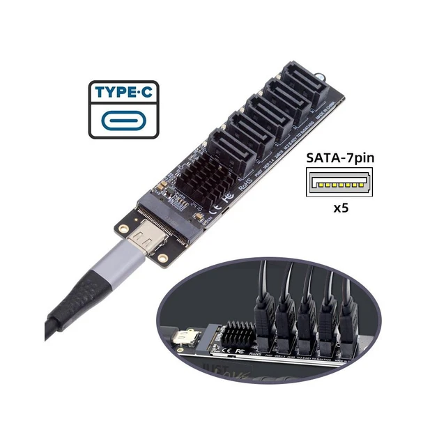 Alt view image 6 of 7 - Vszerda 10Gbps USB-C Type-C to NGFF Key B+M SATA 6Gbps 5 Ports Adapter Converter PM Port Multiplier Selector JMB575 JMS580