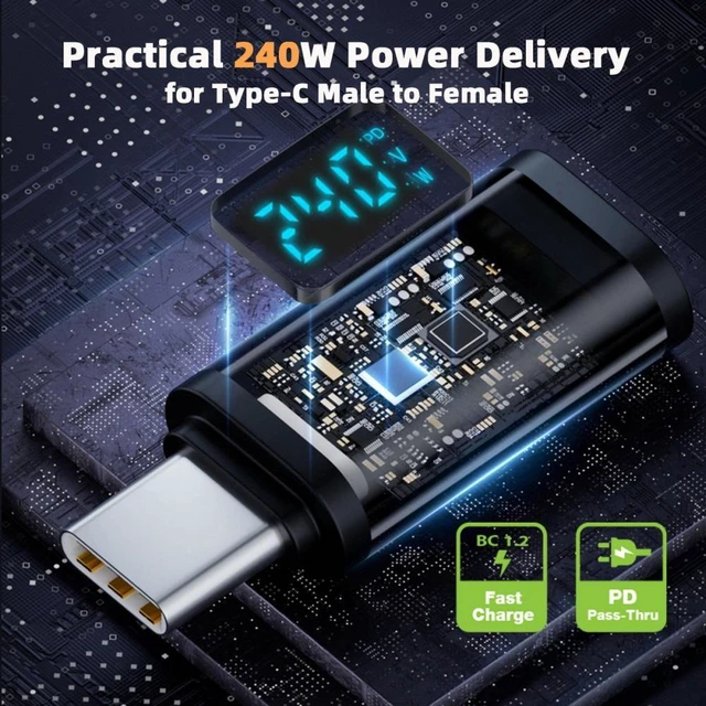 Alt view image 5 of 7 - Vszerda 240W Type-C Smart LED Display USB4 Male to Female Extension Adapter USB4.0 40Gbps Current Voltage Monitoring Tester Detector