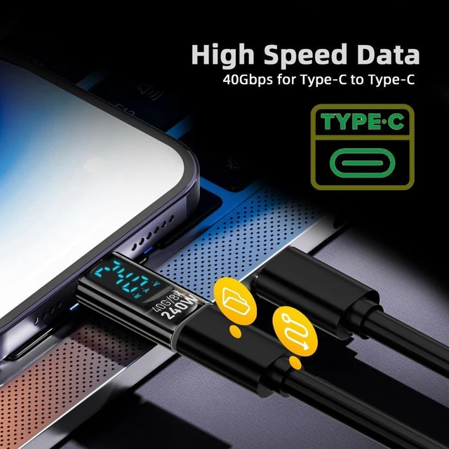 Alt view image 6 of 7 - Vszerda 240W Type-C Smart LED Display USB4 Male to Female Extension Adapter USB4.0 40Gbps Current Voltage Monitoring Tester Detector