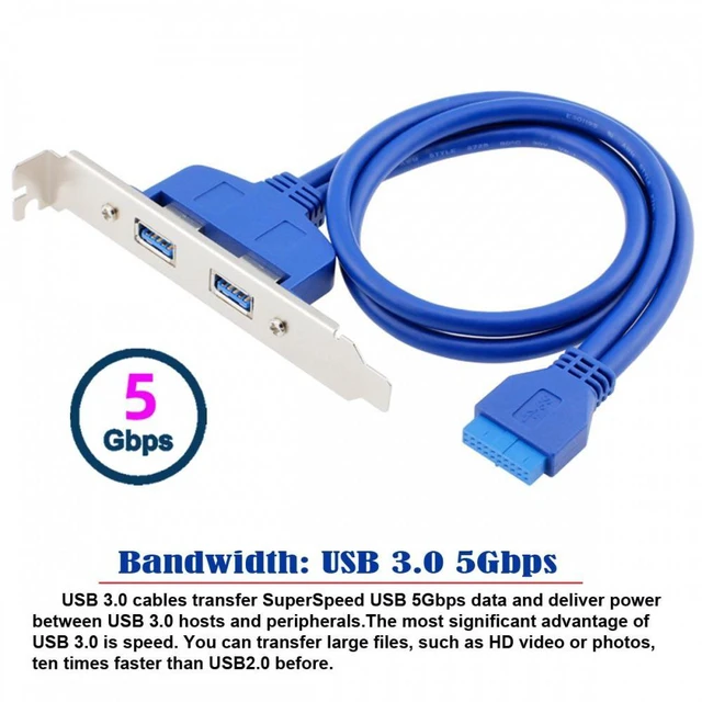 Alt view image 6 of 7 - Vszerda Internal Dual USB 3.0 Female Mount Panel to Motherboard 20pin Cable with PCI Bracket 50cm