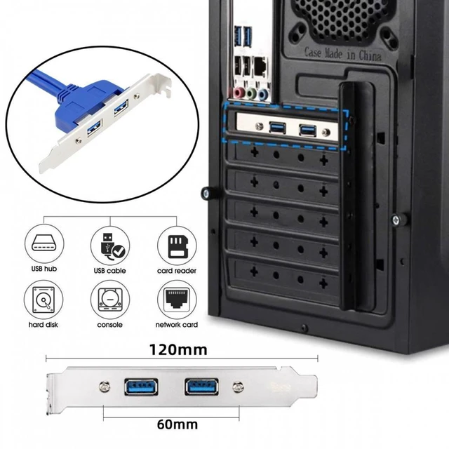 Alt view image 7 of 7 - Vszerda Internal Dual USB 3.0 Female Mount Panel to Motherboard 20pin Cable with PCI Bracket 50cm