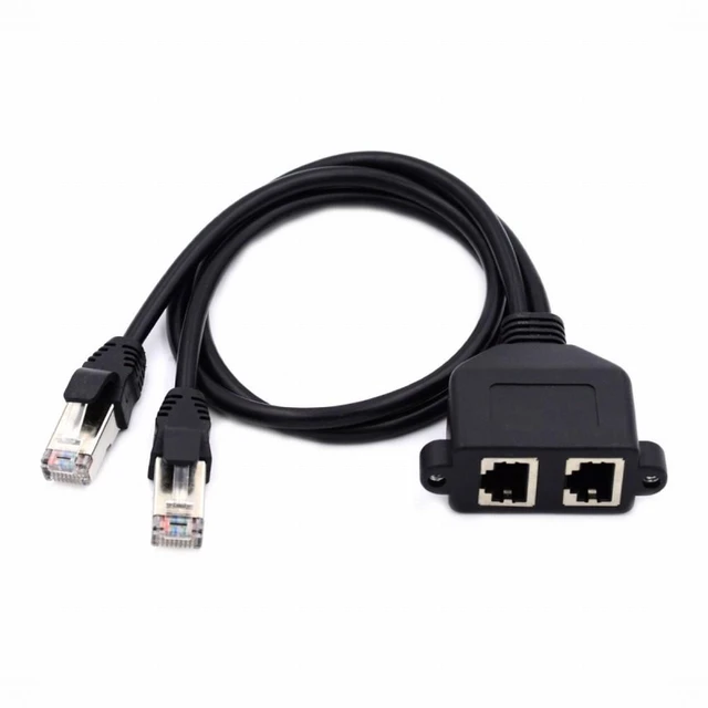 Alt view image 2 of 7 - Vszerda Dual Ports UTP Cat6 Male to Female Lan Ethernet Network Extension Cable 8P8C FTP STP with Panel Mount Holes