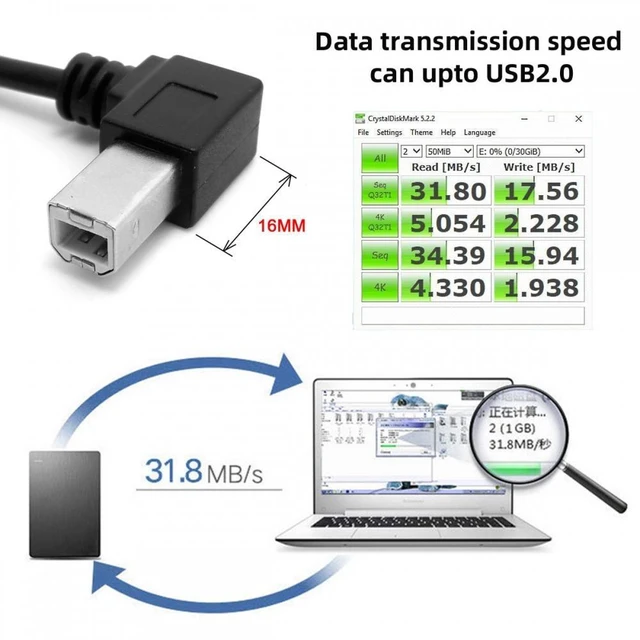 Alt view image 6 of 7 - Vszerda Left Angled USB 2.0 A Male to Type-B Male for Disk Printer Scanner 90 Degree Cable 50cm 100cm