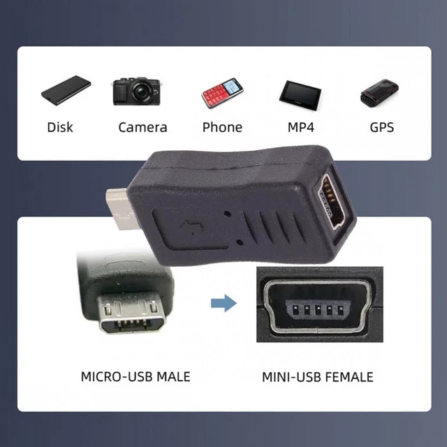 Alt view image 7 of 7 - Vszerda 2pcs/lot Mini USB2.0 Male to Micro Female and Micro USB Male to Mini-USB Female Extension Connector Adapter