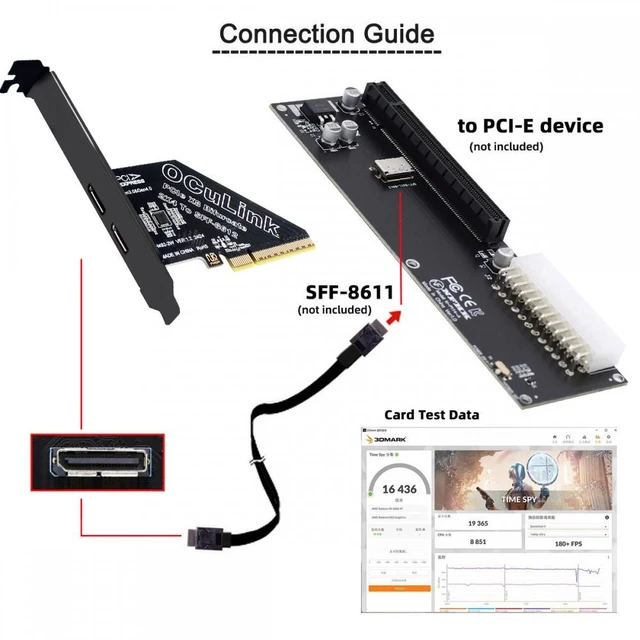 Alt view image 4 of 7 - Vszerda PCI-Express 4.0 PCIE 8x Detachable to Dual Oculink SFF-8612 SFF-8611 VROC Raid0 Adapter for U.2 SSD eGPU External Graphics Card Dock