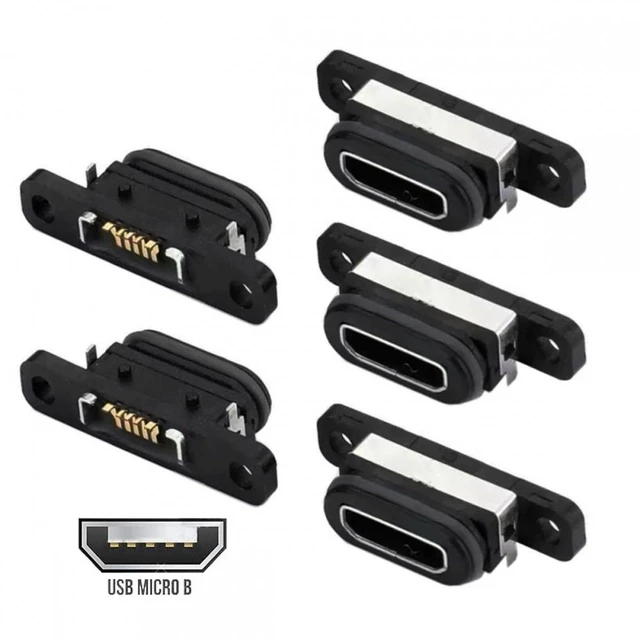 Main image of Vszerda 5pcs/set DIY OEM USB2.0 Micro-B Female Receptacle Socket Connector with Mounting Waterproof SMT Type 480Mbps