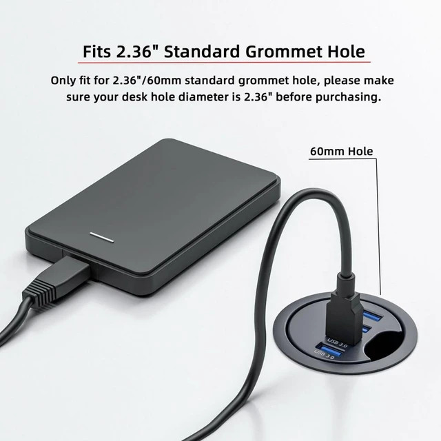 Alt view image 6 of 7 - Vszerda USB 3.0 Hub 4 Port USB 60mm Desk Grommet Splitter Dock Station Interface for Desktop PC Desk