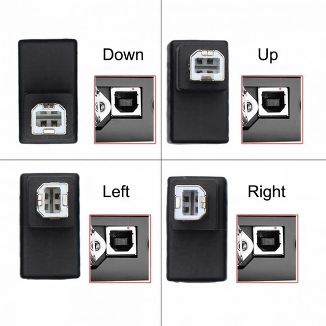 Alt view image 4 of 7 - Vszerda 4Pcs USB 2.0 B Type Male to Female Extension Adapter Horizontal Vertical Angled 90 Degree for Disk Scanner