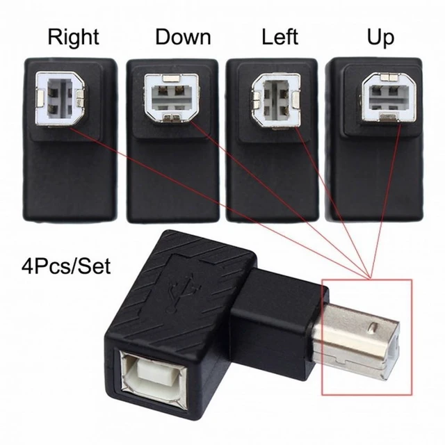 Alt view image 6 of 7 - Vszerda 4Pcs USB 2.0 B Type Male to Female Extension Adapter Horizontal Vertical Angled 90 Degree for Disk Scanner