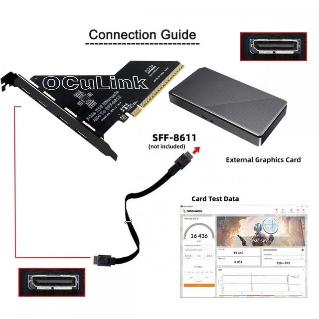 Alt view image 4 of 7 - Vszerda PCI-Express 4.0 PCIE 16x Detachable to Four Oculink SFF-8612 SFF-8611 External VROC Raid0 Adapter for U.2 SSD eGPU External Graphics Card Dock