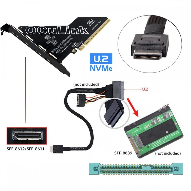 Alt view image 6 of 7 - Vszerda PCI-Express 4.0 PCIE 16x Detachable to Four Oculink SFF-8612 SFF-8611 External VROC Raid0 Adapter for U.2 SSD eGPU External Graphics Card Dock