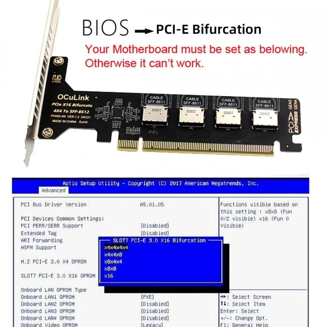 Alt view image 2 of 7 - Vszerda PCI-Express 4.0 PCIE 16x Detachable to Four Oculink SFF-8612 SFF-8611 Internal VROC Raid0 Adapter for U.2 SSD eGPU External Graphics Card Dock