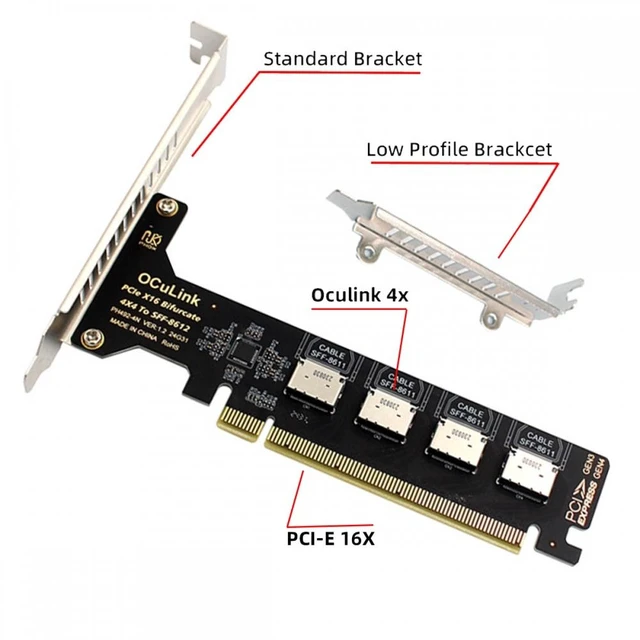 Alt view image 5 of 7 - Vszerda PCI-Express 4.0 PCIE 16x Detachable to Four Oculink SFF-8612 SFF-8611 Internal VROC Raid0 Adapter for U.2 SSD eGPU External Graphics Card Dock