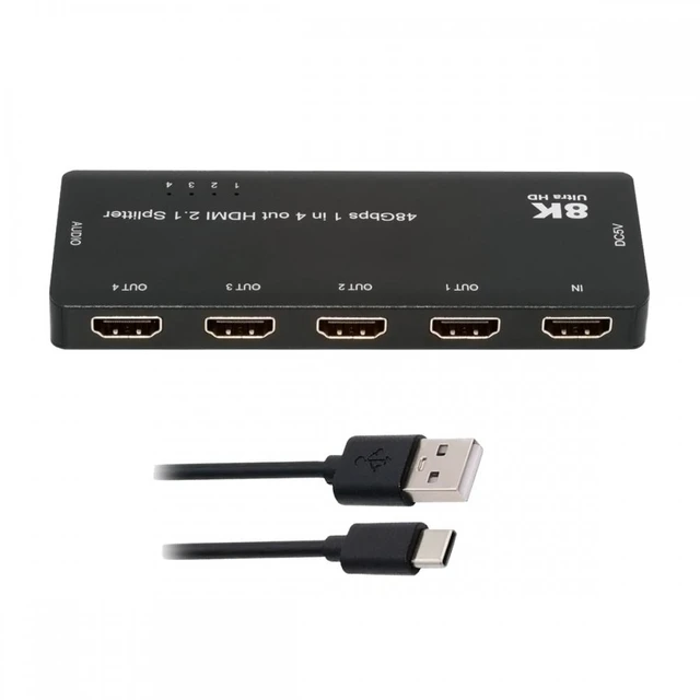 Alt view image 3 of 7 - Vszerda Cable HDMI Splitter 8K 60hz Ultra-HD Converter Compatible 2.1 Switch 1-IN-4-OUT 48Gbps UHD Hub Support HDCP SST Extended 4K@120hz 3.5mm Audio