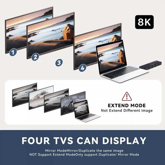 Alt view image 4 of 7 - Vszerda Cable HDMI Splitter 8K 60hz Ultra-HD Converter Compatible 2.1 Switch 1-IN-4-OUT 48Gbps UHD Hub Support HDCP SST Extended 4K@120hz 3.5mm Audio