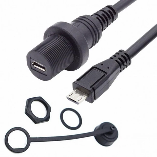 Alt view image 2 of 7 - Vszerda 1m Waterproof Dustproof 480Mbps Micro USB2.0 5Pin Male to Female Extension Data Power Cable Car Panel Mount Design